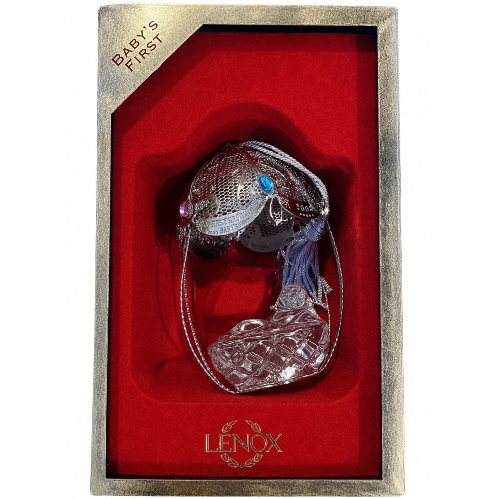 Lenox 2000 Millennium Baby First Christmas Ornament Crystal Cradle Silver Plate
